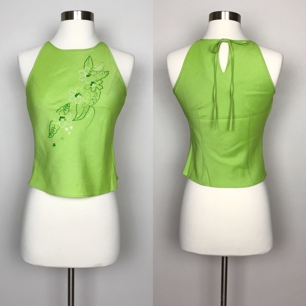 SON Fashion Lime Embroidered Tank Tie Back Size XS - Picture 1 of 8